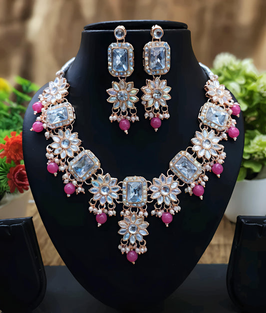 Rose gold kundan necklace set (⭐⭐⭐⭐⭐)
