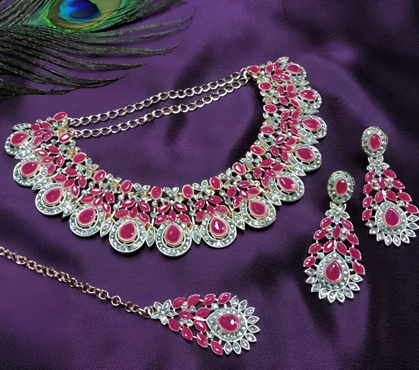 Royal blue zirconia necklace set (⭐⭐⭐⭐⭐)