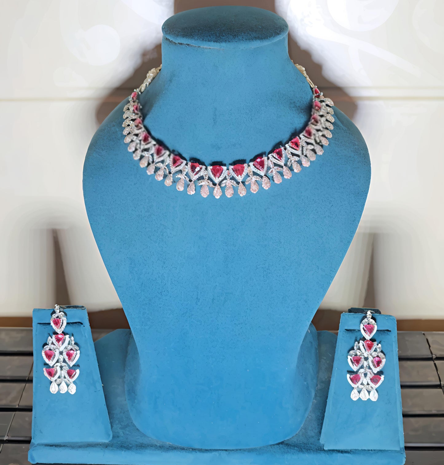 Royal Baby Pink American Diamond Necklace Set (⭐⭐⭐⭐⭐)