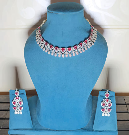 Royal Baby Pink American Diamond Necklace Set (⭐⭐⭐⭐⭐)