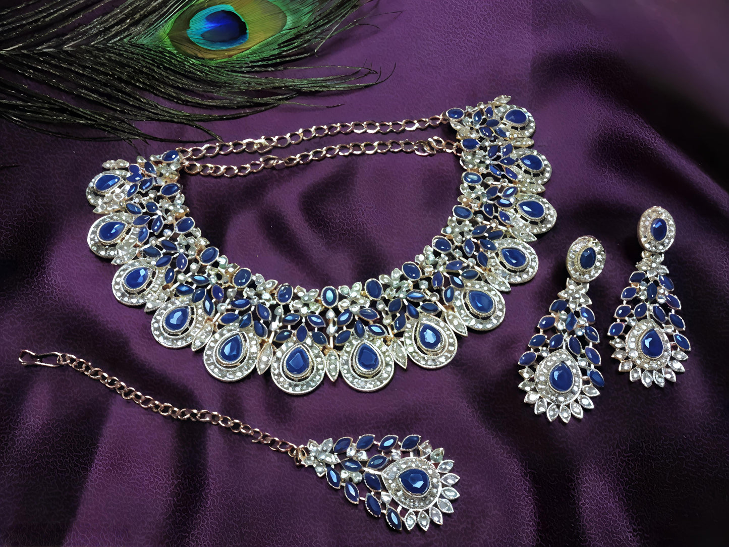 Royal blue zirconia necklace set (⭐⭐⭐⭐⭐)