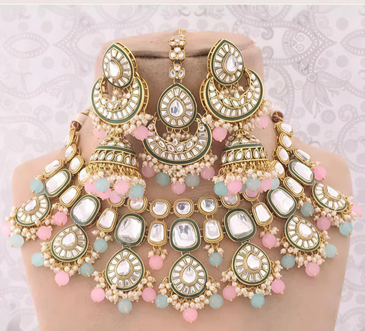 Mint pink kundan set   (⭐⭐⭐⭐⭐)