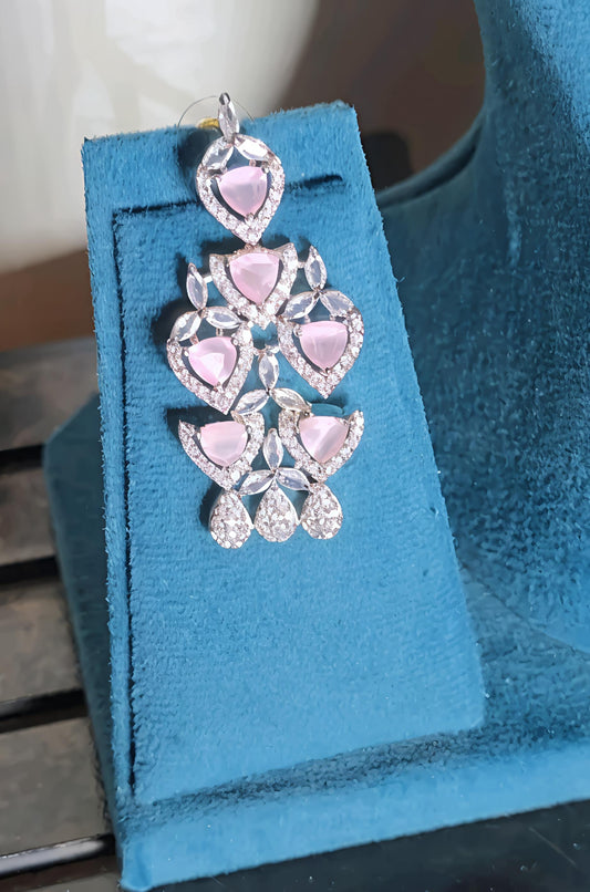 Royal Baby Pink American Diamond Necklace Set (⭐⭐⭐⭐⭐)